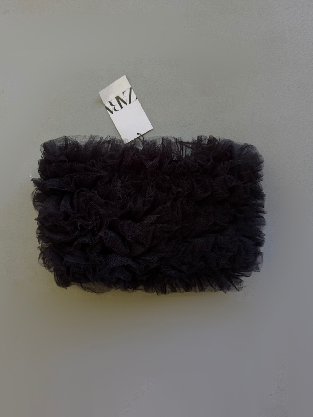 NWT Zara Black Ruffle Tulle Bandeau Top XS
